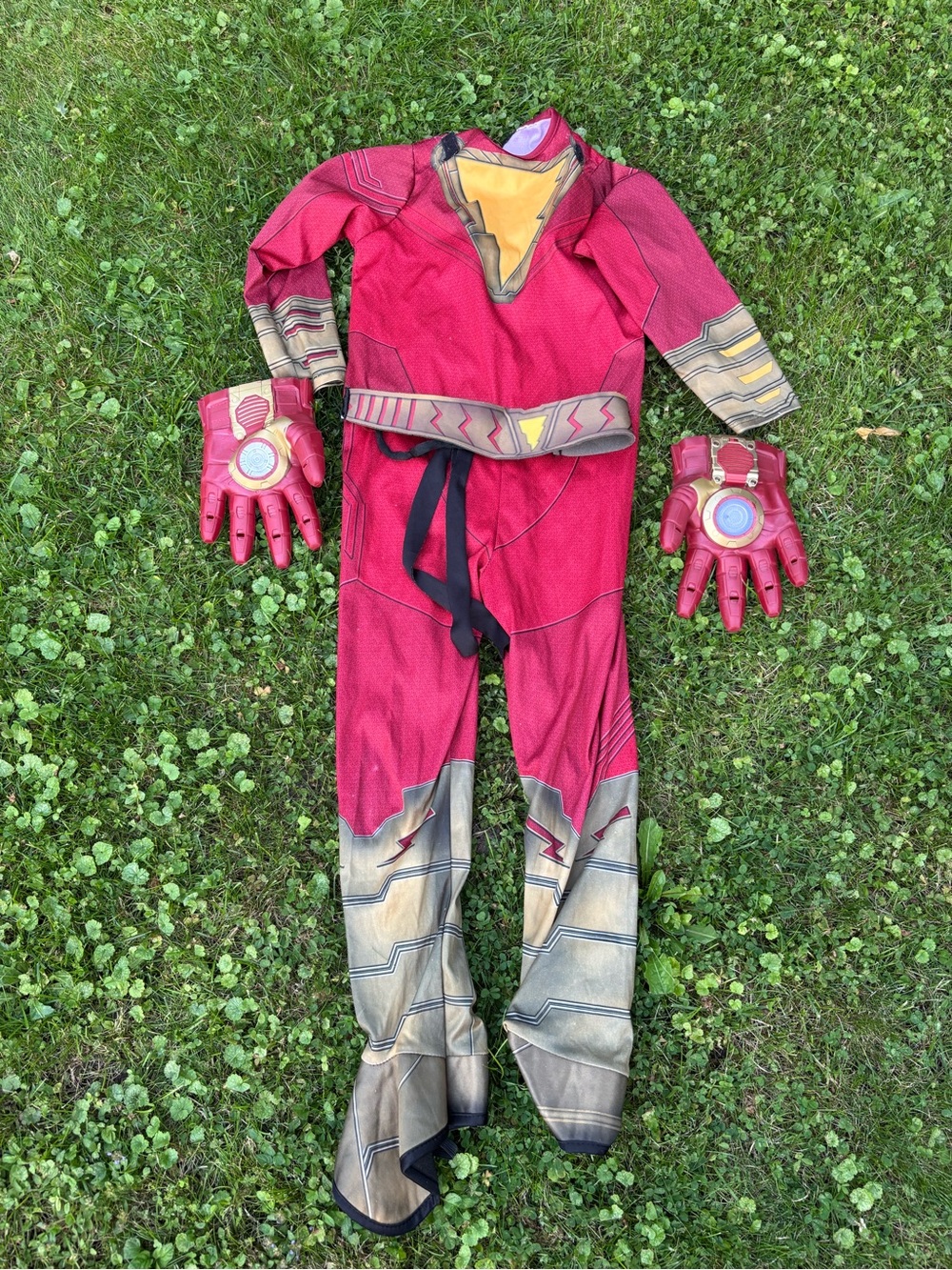 DC Shazam Muscle Costume Kids Jumpsuit with Marvel Iron Man Gloves Set